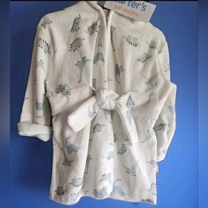 Carters White With Green Dinosaur Print Baby Robe 0-9 Mons